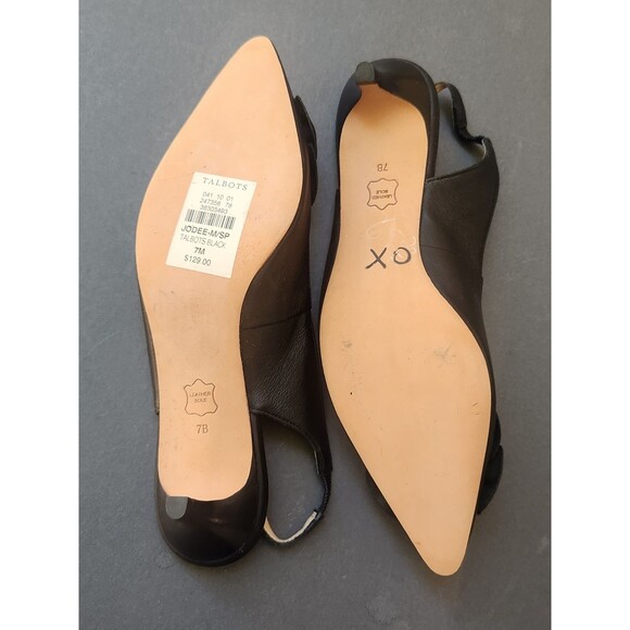 TALBOTS Jodee Black Leather Size 7M Shoes Bow Pointy Toe Slingback Kitten Heels - Picture 8 of 11